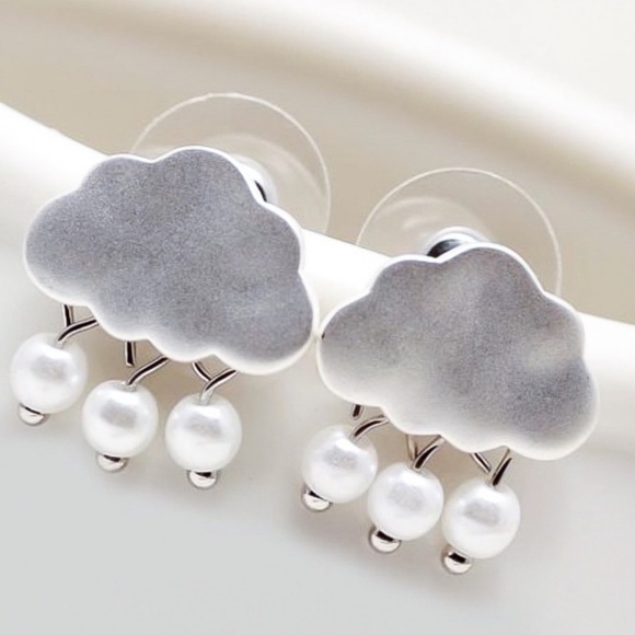 Any 2/$20! Silver Storm Clouds w/Pearl Raindrops Stud Earrings - Picture 3 of 9